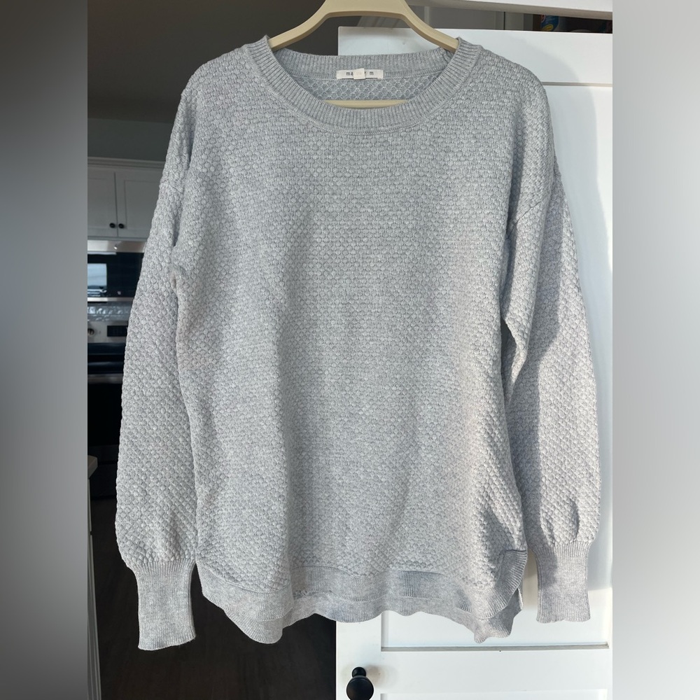 Matty M Gray Crewneck Sweater with Ribbed Detailing